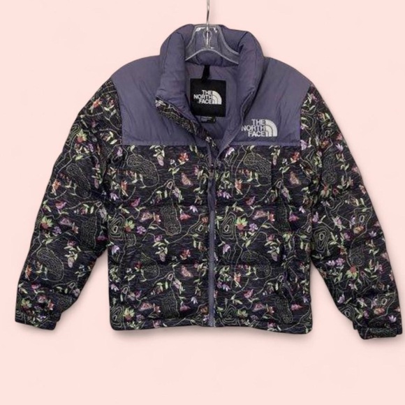 The North Face Floral Puffer Jacket - Purple and Black - Picture 1 of 3
